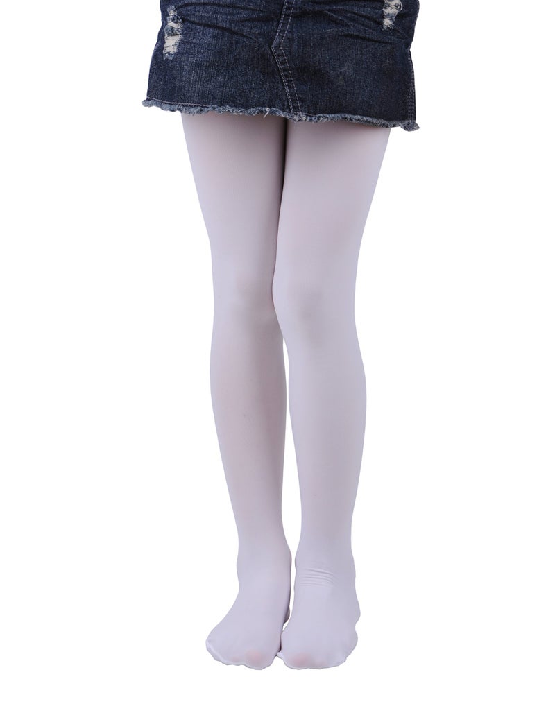 EVERSWE Girls Semi Opaque Footed Tights, Microfiber Tights (5-7, White) - Image 1